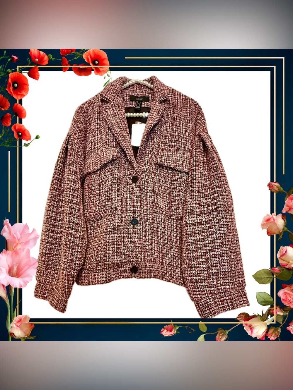 Jacket blazer coat - tweed - red black white - medium - new w/tags - forever 21